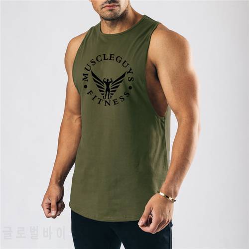 Gym Men Fitness Workout Singlets Muscle Vest Men Bodybuilding Tank Top Cotton Sports Sleeveless Shirt Summer Brand Gym Clothing