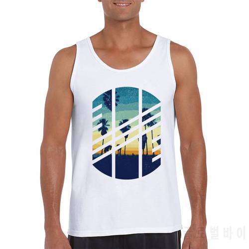 Hot Sales Fashion Vintage Sunset Palm Beach Sliced Men Tank Tops Hipster Printed Men Vest O-Neck Funny Tops Sleeveless Cool Tee