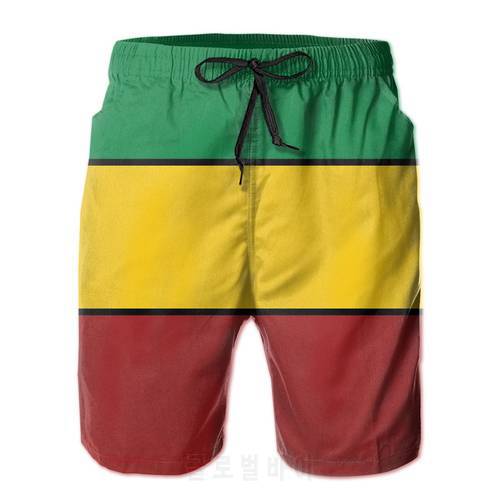 Hot Sale Summer Men Causal Shorts Beach Breathable Quick Dry Funny Yellow And Red Rasta Flag Loose Rasta Stripes Hawaii Pants