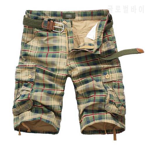 2021 New Mens Casual Plaid Beach Summer Shorts Male Camouflage Cargo Brand Clothing Cotton Military Plus Size Five-Point Pants