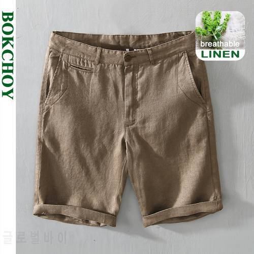 Summer Spring New Men Linen Loose Shorts Casual Beach Five-point Pants Workwear Pure Cotton Solid Color Pants GC-8216