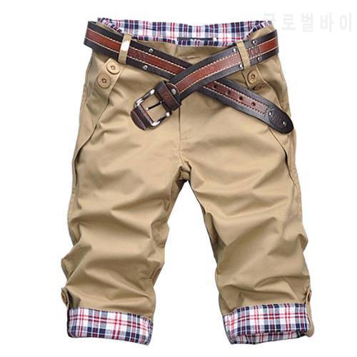 Plus Size Men Casual Shorts Pants Summer Plaid Patchwork Pockets Buttons Fifth Pants Loose Beach Shorts