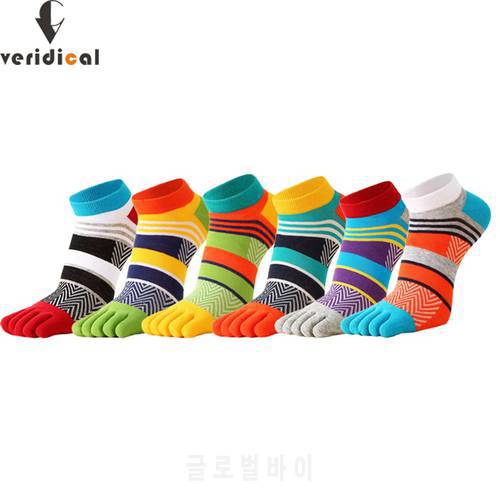 Bright Color Ankle Five Finger Socks Man Cotton Striped Patchwork Mesh Breathable Street Fashion No Show Socks With Toes Sokken