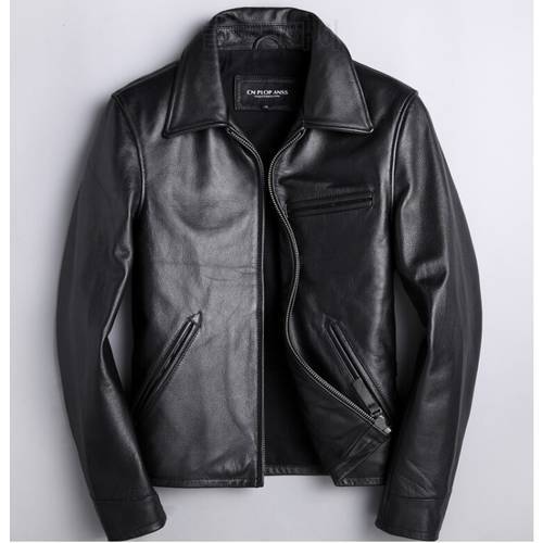 Free shipping.men Classic biker leather jacket.black quality cowhide garments.slim casual genuine leather clothes