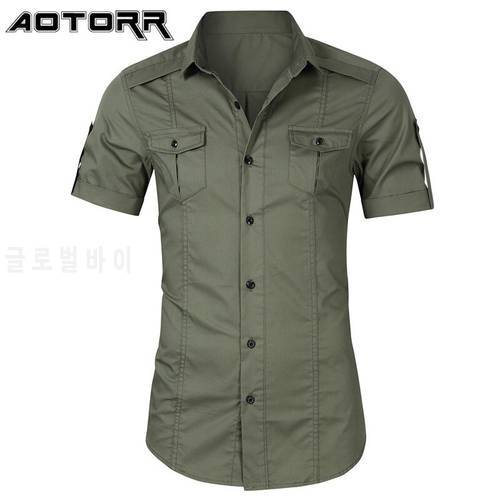 Fashion solid color Cotton Short Sleeve T-Shirt Men 2022 Summer New Street Cargo Shirts Mens Casual Slim Fit Short Sleeve Shirt