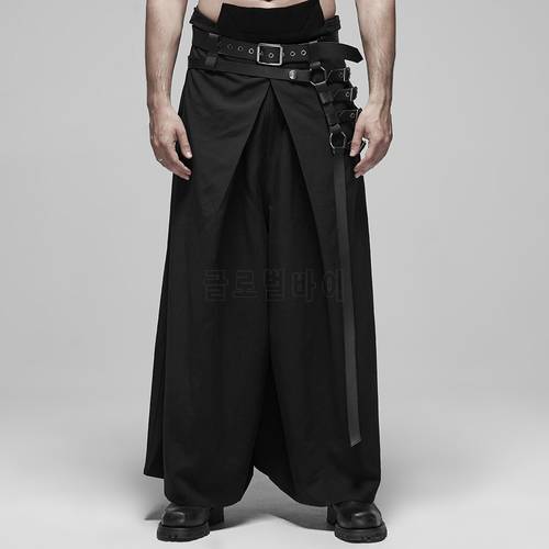 PUNK RAVE Men&39s Punk Black Japanese Warrior Pants Metal Kimono Hakama Style Cosplay Stage Perfomance Novelty Trousers