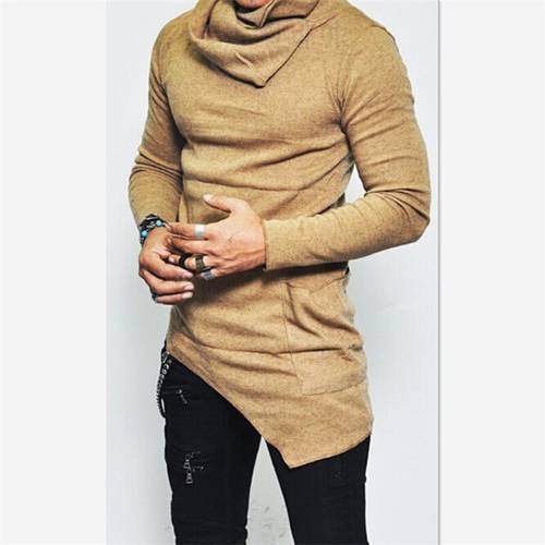 Autumn Turtleneck Sweatshirt Men&39s Hoodies Irregular Hem Pocket Long Sleeve Sweatshirt Mens Clothing Tops New