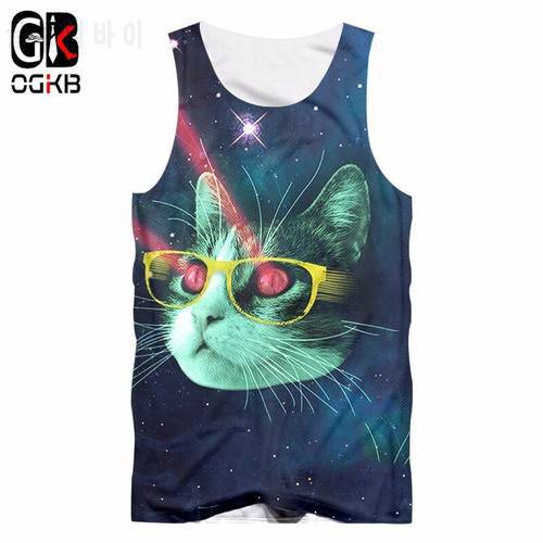 OGKB Tank Top Man 2018 New Star cat ray Tank Top Men&39s Funny Purple Galaxy Space 3D print Sleeveless Animal cat Hiphop