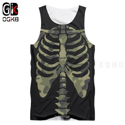 OGKB Men&39s New Creative Interesting Large Size Tank Top 3D Printed Casual Funny Camouflage Skeleton Black 6XL