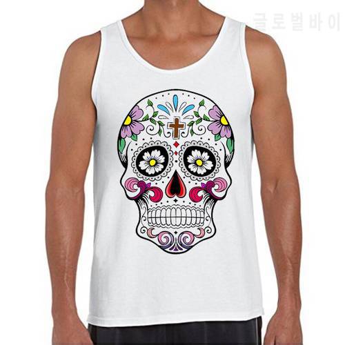 TEEHUB Hipster Mexican Death Men Tank Tops Geek Mexican Skull Printed Men Vest Sleeveless Sugar Skull Tee O-Neck Tops