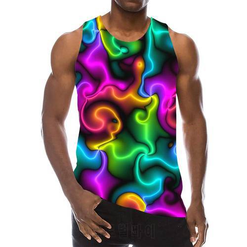 Rainbow Psychedelic Tank Top For Men 3D Print Sleeveless Colorful Pattern Top Graphic Vest