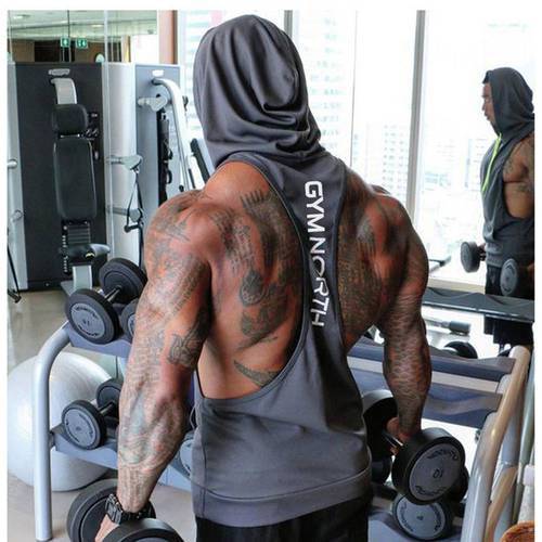 Mens Sleeveless Hooded Tank Tops Gym Hoodie Bodybuilding Workout Stringer Shirt Quick Dry Fitness Man Singlet Summer Casual Vest