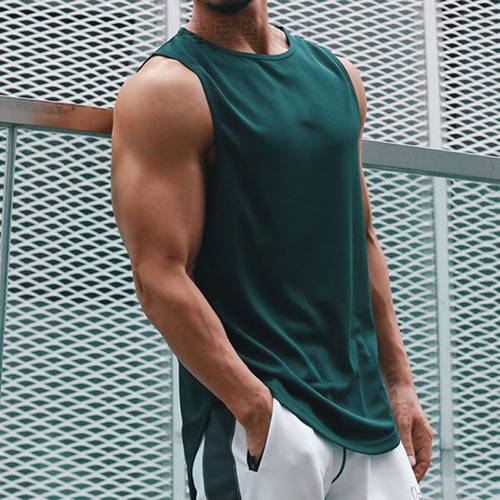 Men Vest Sweatshirt Solid Color Casual Sleeveless O-Neck Polyester Quick Dry Summer Loose Fitness Top Sports Tanks Top