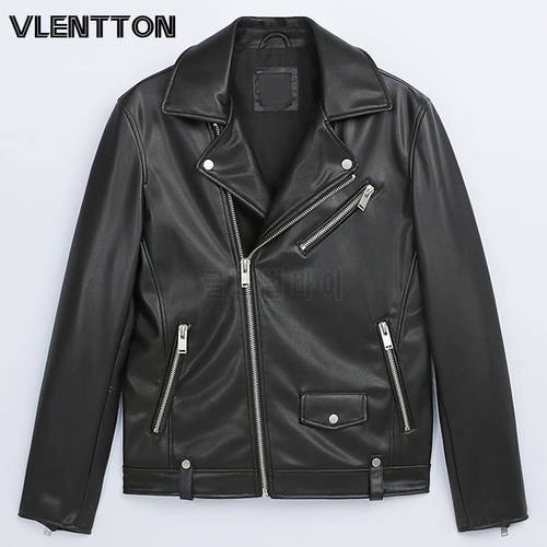 New Spring Autumn Man Black Faux Leather Jacket Fashion Zipper Solid Biker Coat Men