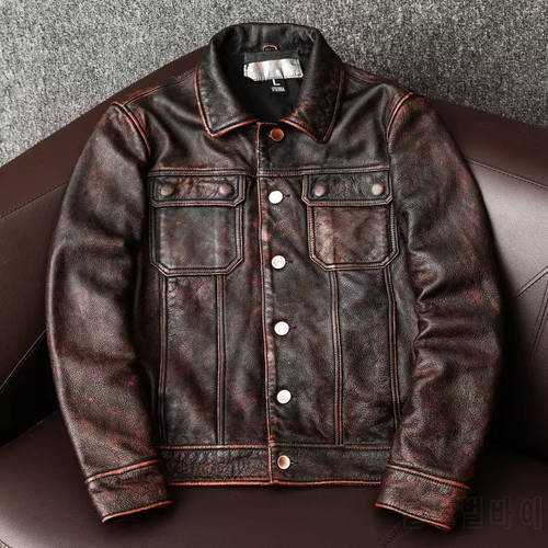 Men 2021 Autumn Fashion Cowhide Leather Jackets Men&39s Retro Genuine Leather Coats Male Real Cow Leather Casual Outwear O11