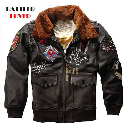 Super Offer US Big Size Air Pilot Jackets For Men Warm Real Removable Fur Collar Genuine Cow Leather Coats Male Bomber Overcoats