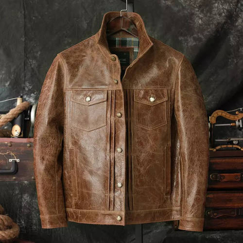 2021 Spring Autumn Genuine Leather Jacket.casual Black Men Cowhide Clothes.quality Leather Coat.Men Slim Jackets A196