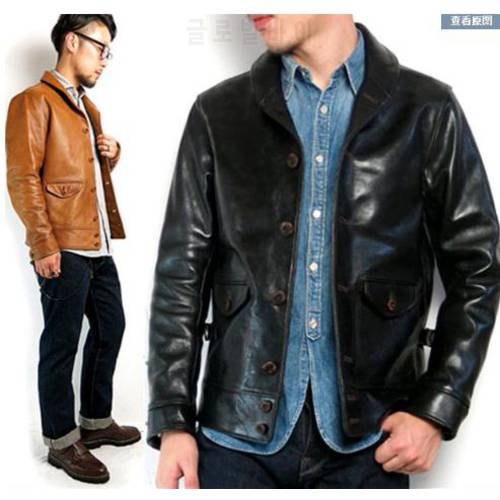 Free shipping.Brand classis Cossack horsehide coat,man genuine leather Jacket,High quality mens slim japan style leather clothes