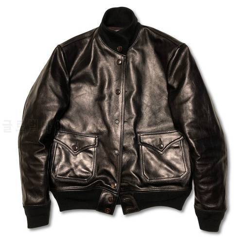 YRFree shipping.sales.Limited Edition Tea core horsehide jacket.Classic 1927 Bomber A1 style leather coat.High quality