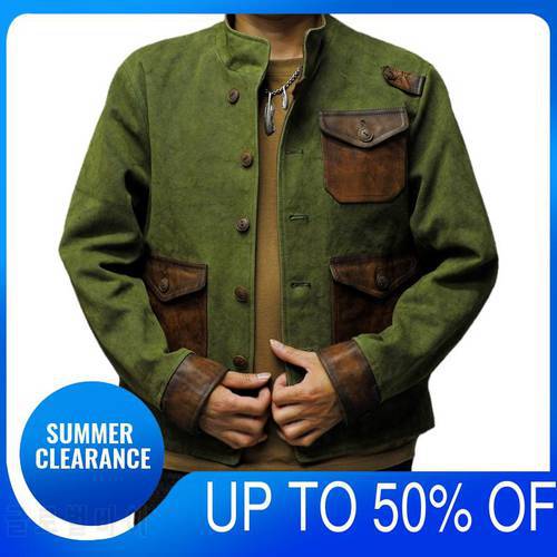 2022 Green Japan Style Canvas Splicing Leather Jacket Men Single Breasted Plus Size 5XL Genuine Horsehide Slim Fit Autumn Coat