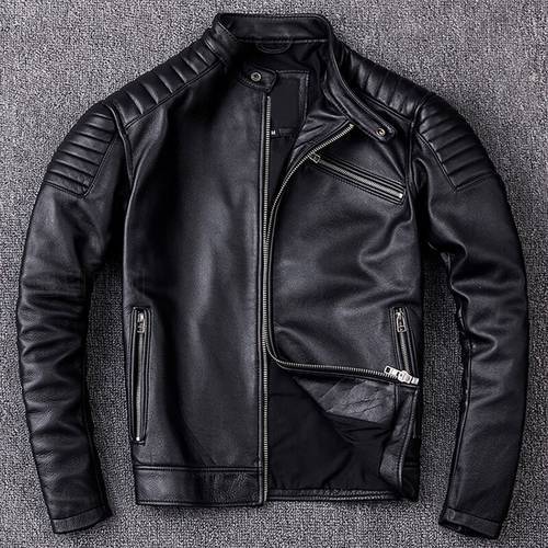 New Motorcycle Style Men&39s Cowhide Genuine Leather Clothes,Fashion Black Motor Biker Jacket Cool Leather Coat Plus Size 5XL