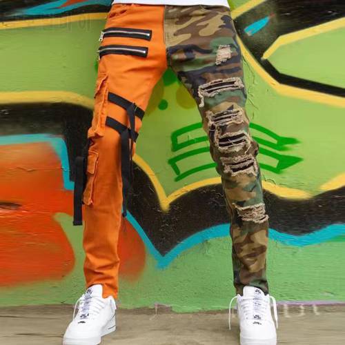 2021 Men&39s Jeans High Street Straight Loose Overalls Oversized Stitching Denim Trousers New Fashion Hip-hop Men&39s Casual Pants