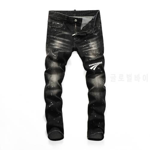 2021Hot Men&39s pants Dsq ripped patch painted varnished men&39s jeans