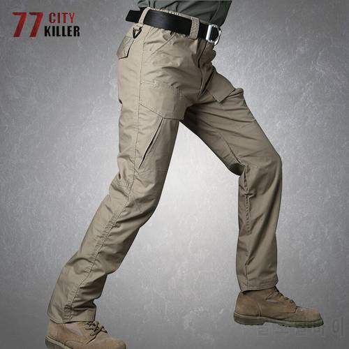 Military Camouflage Cargo Pants Mens Outdoor Rip-Stop Cotton Waterproof Multi Pockets Army SWAT Combat Tactical Trousers Male