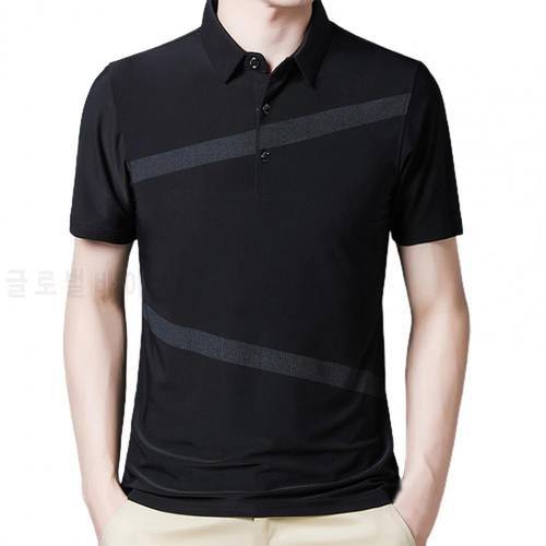 New Summer Men Polo-Shirts Short Sleeve Striped Printing Plus Size Slims Fit Casual Polo-Shirts Party