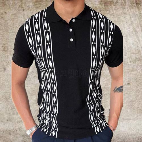Men Turn-down Collar Shirt Contrast Color Breathable Buttons Short Sleeve Knitted Shirt Streetwear 2021 dropshipping