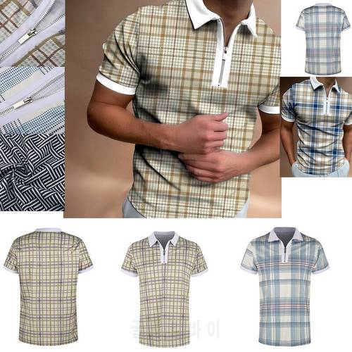 2021 New Solid Color Mens Polos Shirts Grid printed Short Sleeve Casual Polos Hommes Fashion Summer Lapel Male tops