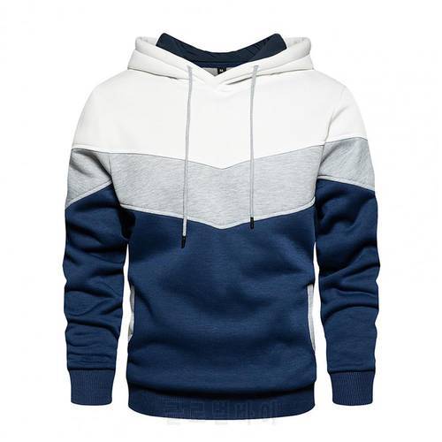 Casual Stylish Patchwork Pockets Pullover Hoodie Autumn Winter Long Sleeve Hooded Plush Men Sweatshirt Outwear for Daily Life