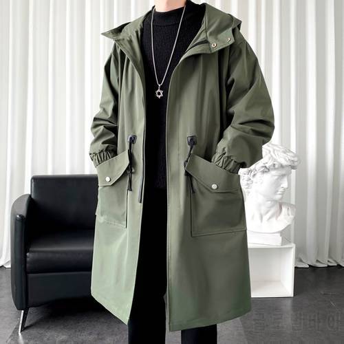 Trench Coat Mens New Fashion Overcoat Men Casual Slim Fit Windbreaker Solid Long Coat Male Autumn Homme Black/Khaki/Army green