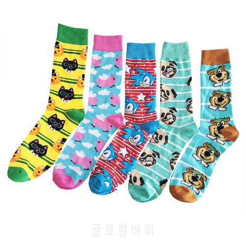 5 Pairs New Men&39s Cotton Socks Popular Brand Cool Cartoon Men&39s Socks Tube Socks
