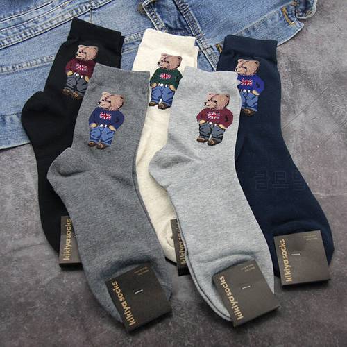 5 Pairs Bear Men&39s Socks Cotton Cartoon Gentleman Harajuku Skateboard Socks Winter Warm Novelty Breathable Sox Christmas Gift
