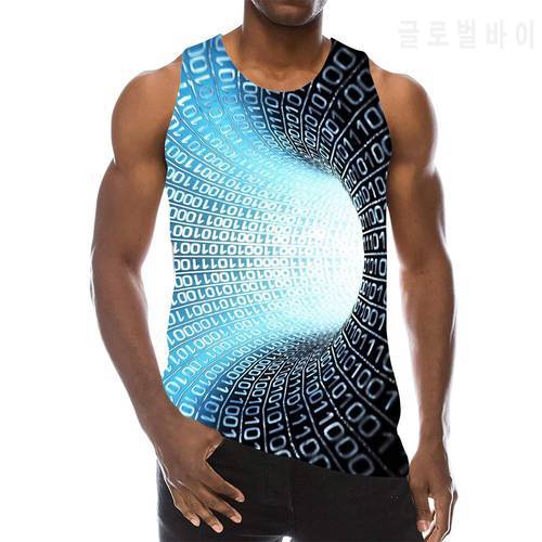 Men Graphic Tank Top Round Neck 3D Print Sleeveless Swirl Tops Men Abstract Blue Wormhole Tees
