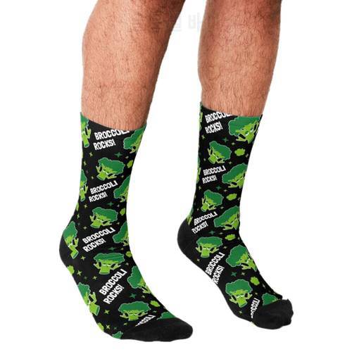 Men Socks harajuku Funny Vegan Broccoli Printed Happy hip hop Novelty personality Skateboard Crew Casual Crazy Funny Socks