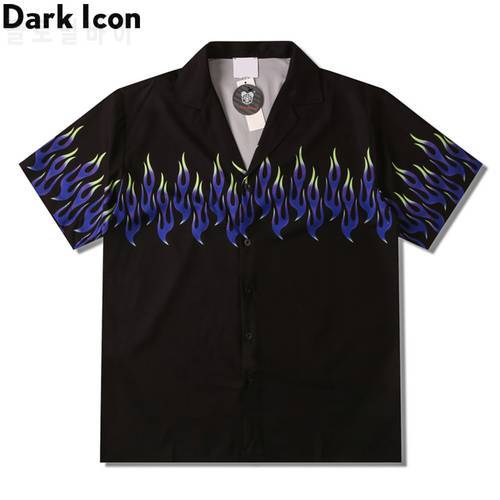 Dark Icon Men&39s flame print oversized short sleeve shirt high street black light shirt for men