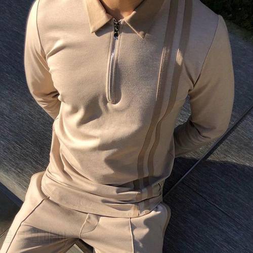 Hot Sale 2021 New Men&39s Clothing Long Sleeve Casual Fashion Men Polo Shirts Turn-down Collar Zipper Design Long Sleeve Tops