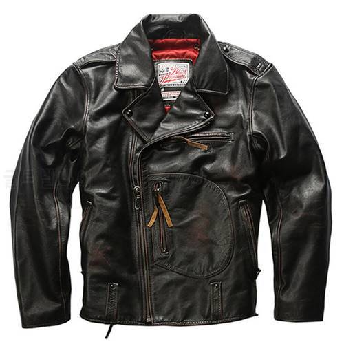 Vintage Autumn Air Pilot Jacket For Men Genuine Cow Leather Motorcycle Coats Male Punk Jackets Homme Winter Motor Biker Overcoat