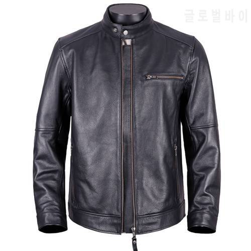 Men&39s Cowhide Leather Short Coat Quality European Style Durable Motorcycle Jacket Real Leather Waterproof Windbreaker Overcoats