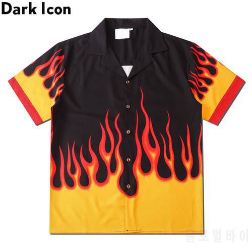 Dark Icon Flame Shirt Men Vintage Street Men&39s Shirt Summer Hawaiian Shirt Man Clothing