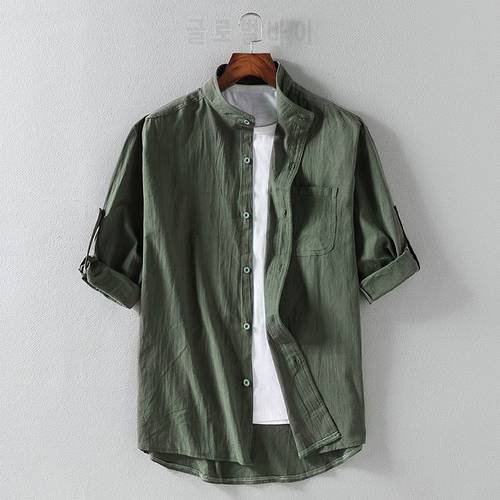 Short-sleeved Shirt Men&39s 2022 Summer New Solid Color Thin Linen Casual Shirt Loose Large Size Fashion Men&39s Clothing Shirt 5XL
