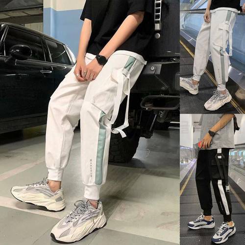 2021 Men Hip Hop Harem Pants Drawstring Multi Pockets Straps Ankle Tied Long Cargo Pants Trousers Male Harajuku Fashion Trousers