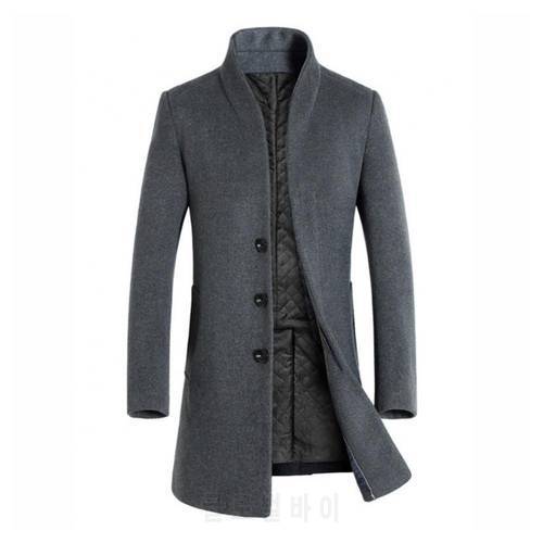 Wholesale Men Winter Warm Solid Color Woolen Trench Coat Outwear Overcoat Long Jacket Elegant Clothing For Male Gifts Boyfriend