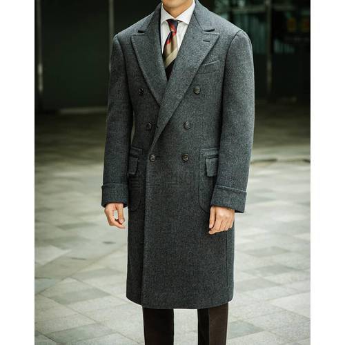 Mid-Length Woolen Overcoat For Men Double Breasted England Style Cacual 2021 Winter Fashion Notched Thicken Jacket