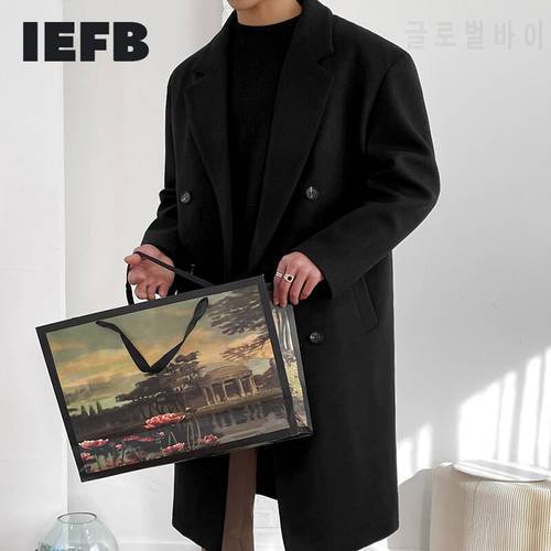 IEFB Men&39s Korean Woollen Double Breasted Coat Male Black Grey Thickened Windbreaker Style Autumn And Winter Long Coats 9Y8466