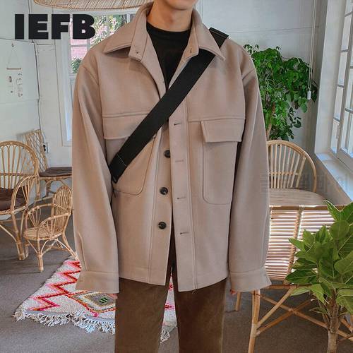 IEFB Korean Lapel woolen jacket men&39s loose short coat Autumn thickening tops fashion casual clothes for male new 9Y4505