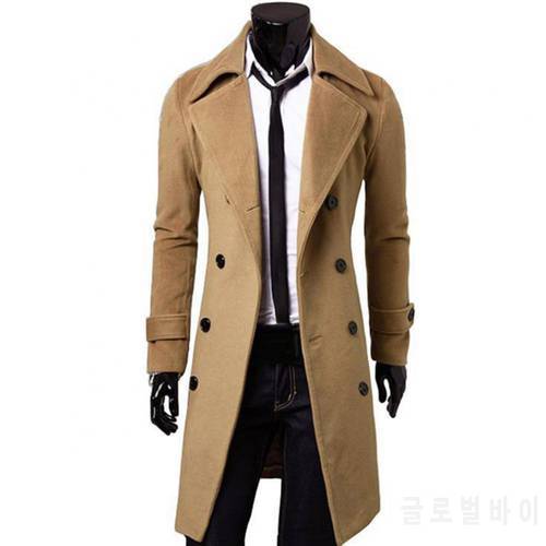 Fashion Coat Men Wool Coat Winter Warm Solid Color Long Trench Jacket Breasted Business Casual Overcoat Parka пальто мужское