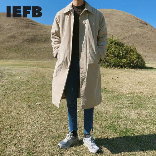 IEFB Korean fashion fleece fur lapel collar mid length cotton padded clothes men&39s autumn winter thickened clothes male 9Y4773